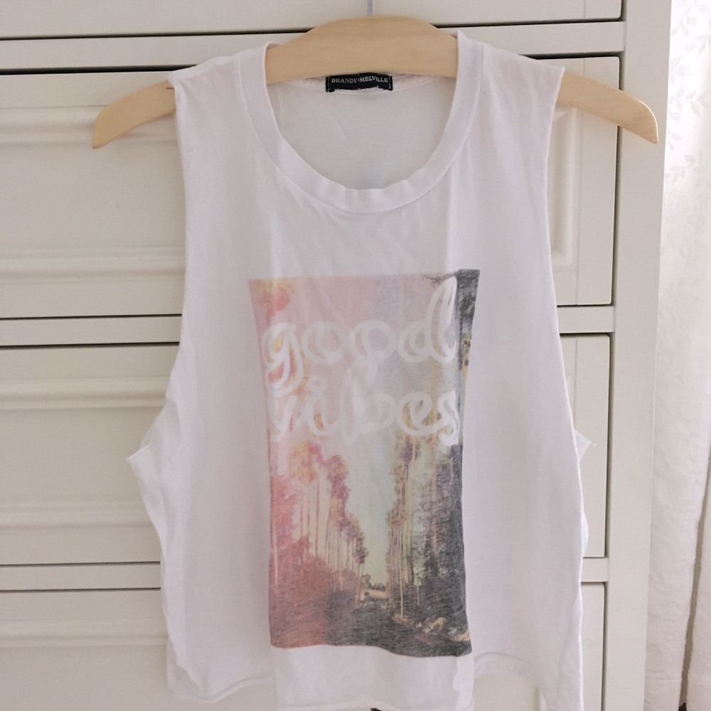 Brandy Melville,o/s,cropped,raw edge good vibes cotton top